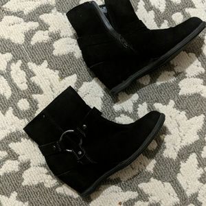 Black suede ankle boots wedge heal
